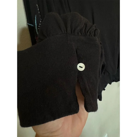 Free People Lita Embroidered Cutout Blouse XS Black Floral Bell Sleeve - Picture 9 of 11